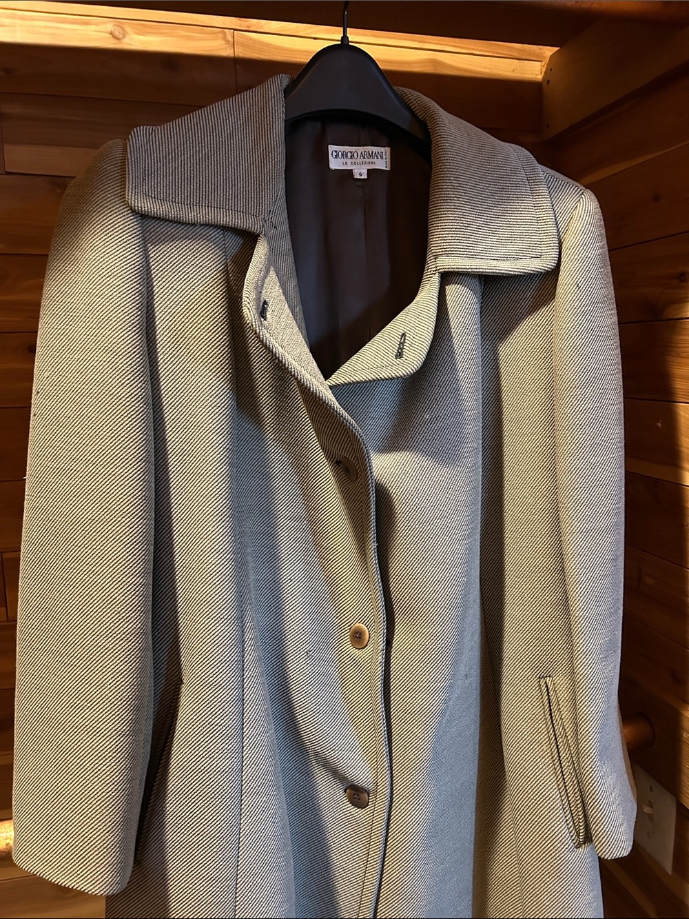 Giorgio Armani Light Gray Textured Wool Trench Coat